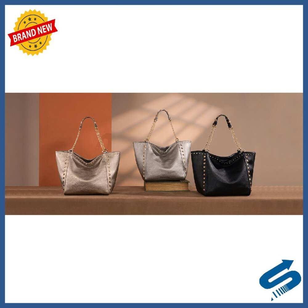 Oversized Vegan Leather Tote Bag with Chain Handle - Large Capacity - Picture 8 of 8